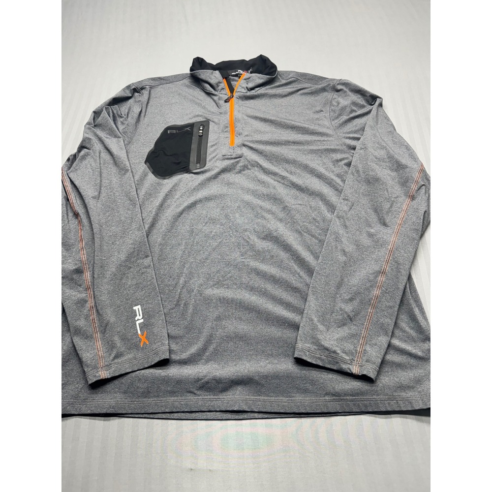RLX Ralph Lauren Mens XL Gray Orange Quarter Zip Performance Pullover Shirt